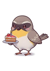 Obraz premium Cute Bird with Birthday Cake Illustration