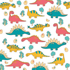 dinosaur seamless vector cartoon design pattern background for kids apparel fabric fullprint © Rizki