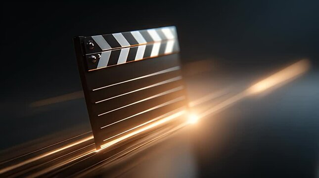 Film Clapperboard on Dynamic Background Representing Movie Production Process