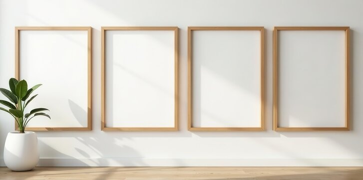Set of four oak wood frames, wall mockup for art display , wooden frame mockup, set of four