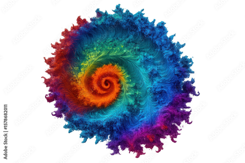 Aufkleber rainbow colored fractal forming a circular pattern with a transparent background, ideal for digital 