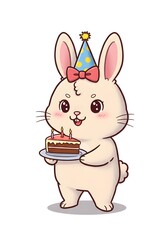 Fototapeta premium Cute Cartoon Birthday Bunny with Cake