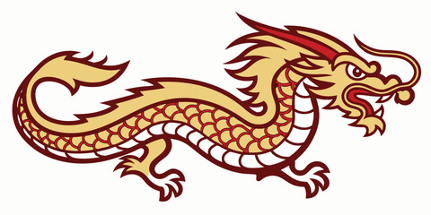 Obraz premium Golden dragon with red accents mythical creature white