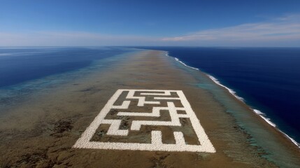 Innovative maze art installation on coastal reef australia aerial view outdoor environmental concept