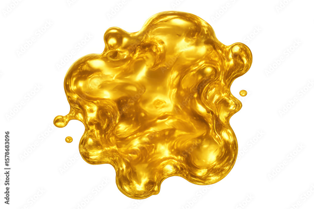 Poster golden liquid dynamic splash creating elegant curved form against transparent backdrop