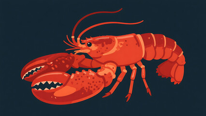 Vibrant red lobster illustration, detailed close-up of crustacean, seafood menu graphic design element against a dark background