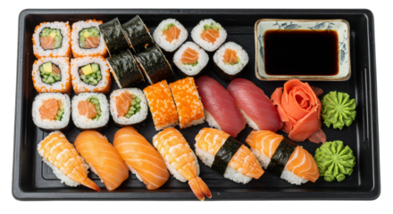 Delicious Sushi Platter Salmon, Shrimp, and Vegetable Rolls