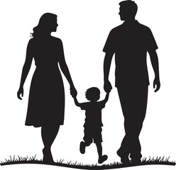 A father mother and child walking on the grass enjoying a happy family moment