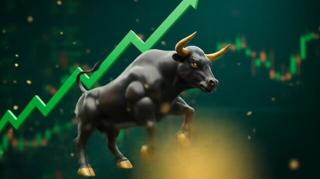 Digitally rendered bull representing stock market growth and investment success