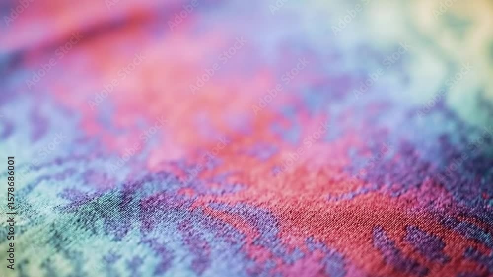 Poster close up view of a luxurious fabric with vibrant colors and intricate patterns