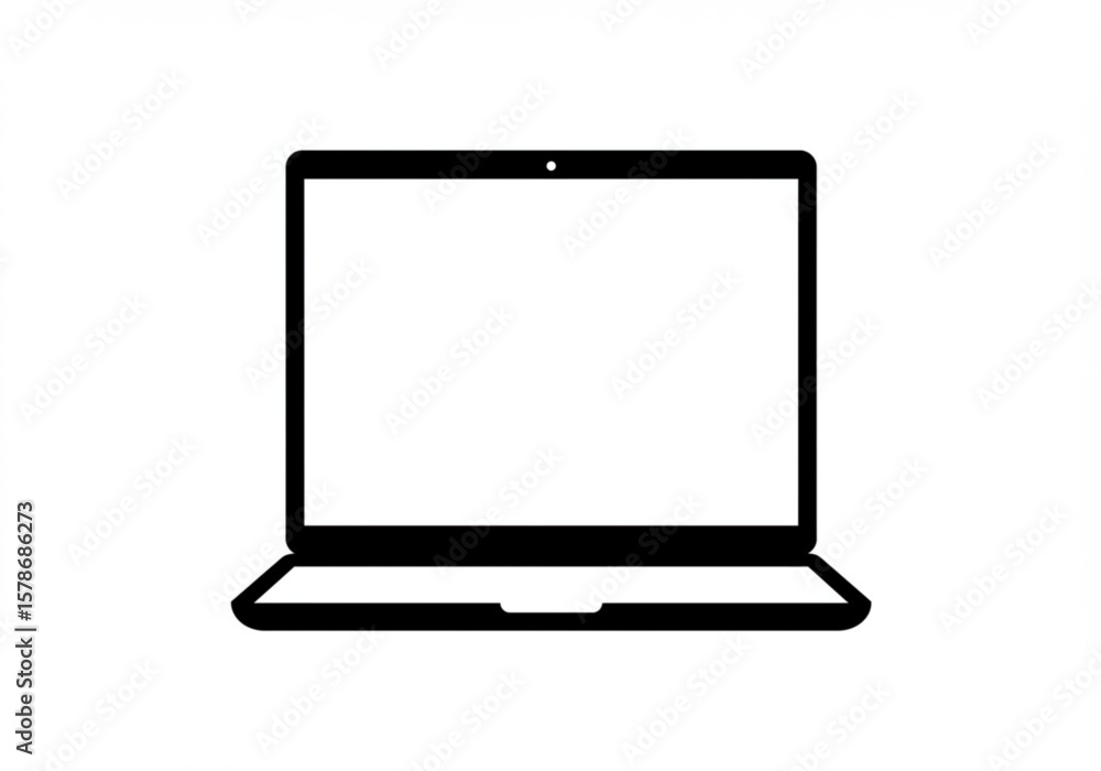 Poster simple black and white icon of an open laptop computer with a blank screen