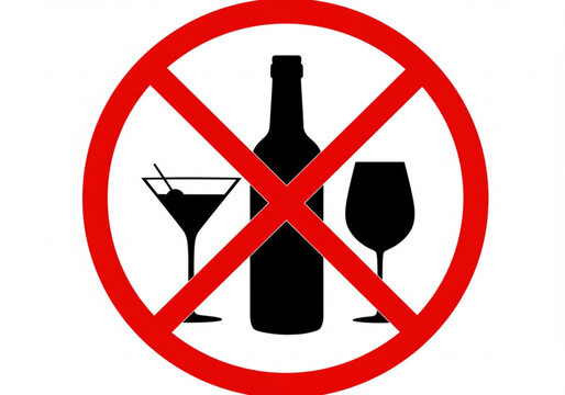 No alcohol allowed sign with bottle and glasses