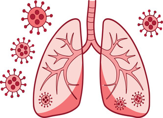 3D Clay Style Infected Human Lungs with Virus Particles | Medical Illustration of Respiratory Disease, COVID, and Lung Infection
