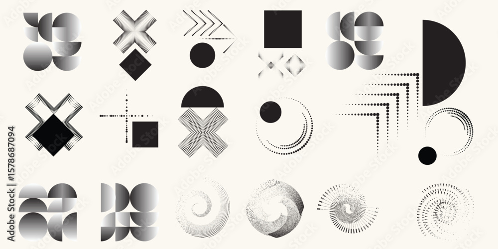 Poster collection of vector design elements. set of logos with lines, stripes and circles. various forms of