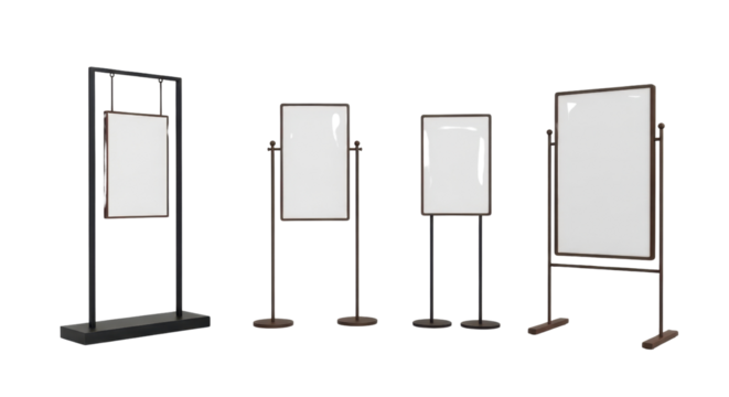 Four blank menu stand signs on white background