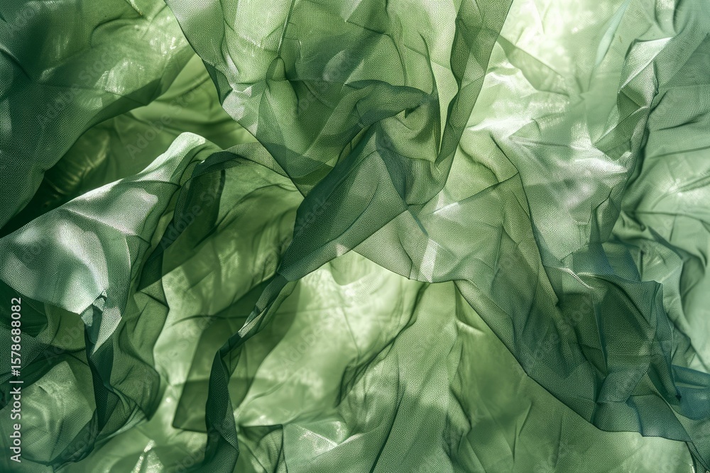 Poster sheer green fabric creating a beautiful abstract texture with its delicate folds