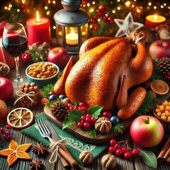 roast turkey and spices. Thanksgiving holiday table