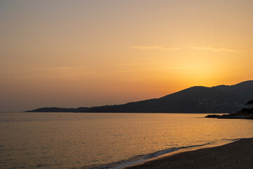 Golden sunset over sandy beach in Ajaccio France, Corsica, Ajaccio, 13 June 2025