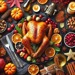 roast turkey and spices. Thanksgiving holiday table