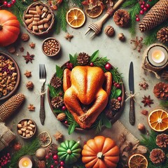 roast turkey and spices. Thanksgiving holiday table