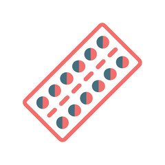 Flat Blister Pack of Pills Medical Icon Design Featuring Individual Capsules in a Transparent Packaging for Healthcare Concepts