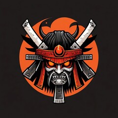Obraz premium Fierce Samurai Mask: A Glowing Oni Illustration