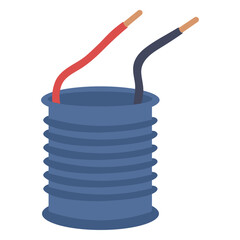 Electric cable coil with red and black wires. Power wire spool illustration. Electrical wire roll for construction.