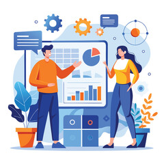 Business professionals discussing data charts discussion