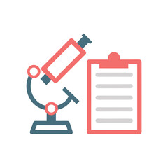 Flat Design Icon of a Microscope and Document Representing Medical Research and Scientific Investigation