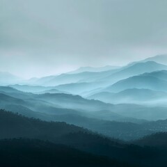 Fototapeta premium Serene Misty Landscape Over Rolling Mountains at Dawnbreak