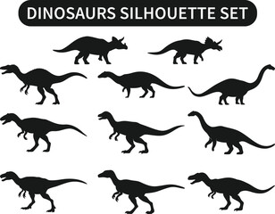 Dinosaur Silhouette Vector Set – Prehistoric Animal Shapes for Kids, Education, and Design Use