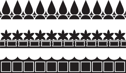 Lace border pattern brush for hem decoration. Black openwork net ornament.