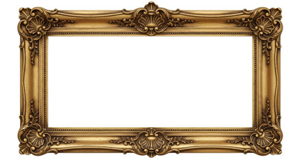 Ornate gold picture frame with blank space for text or image isolated PNG with Transparent Background