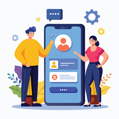 People interacting with a digital profile on a smartphone