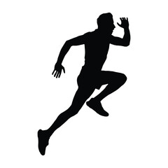 Silhouette of a Male Athlete Sprinting in Mid-Air – Dynamic Runner Vector Illustration