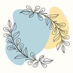 Minimal Botanical Line Art Frame with Abstract Pastel Shapes