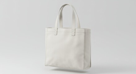 Minimalist White Leather Tote Bag with Subtle Stitching and Handles