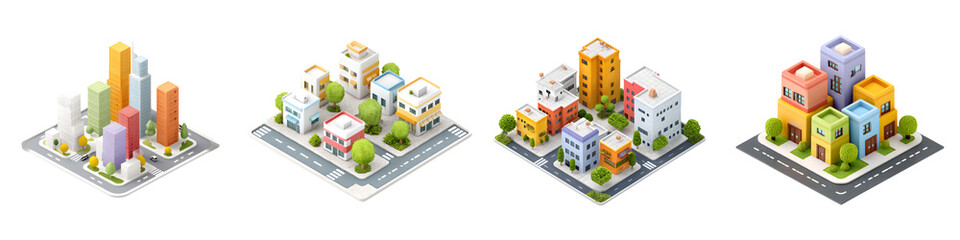 Obraz premium Isometric City Blocks Collection - Colorful Urban Planning Concept