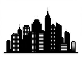 Naklejka premium Black silhouette of a modern city skyline with varied building heights and windows