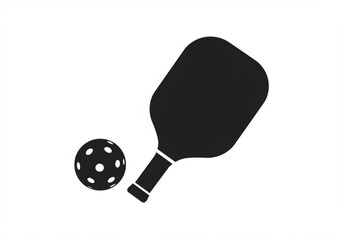 Black silhouette of a pickleball paddle and ball on a white background