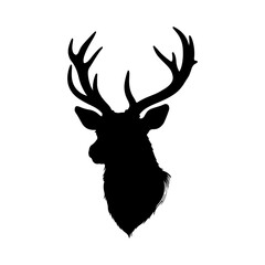 Realistic deer tattoo silhouette icon vector flat illustration on white background.