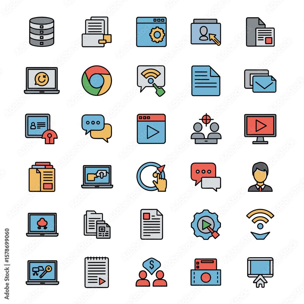 Poster modern flat icon set suitable for web design, user interfaces, and application development featuring