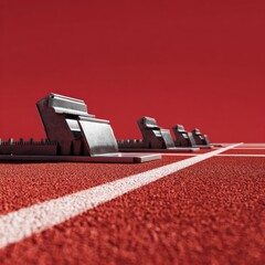 Starting Blocks on Red Athletic Track Ready for Competition Preparation
