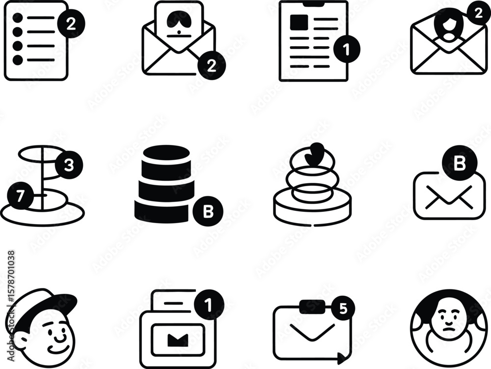 Fototapete collection of notification icons including emails messages and user profiles with numbers