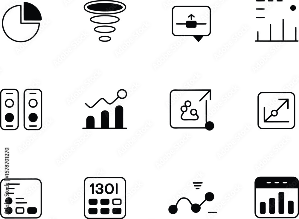 Poster collection of modern flat icons representing data analysis and business metrics
