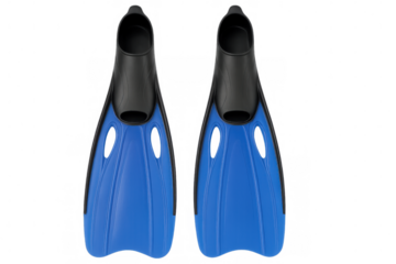Pair of blue and black diving fins isolated on transparent background, perfect for underwater exploration