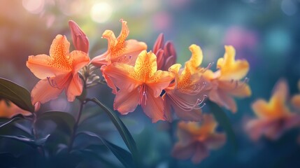 Vibrant orange-peach azaleas in soft light