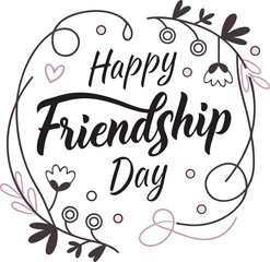 Handwritten “Happy Friendship Day” Typography – with floral or doodle decorations