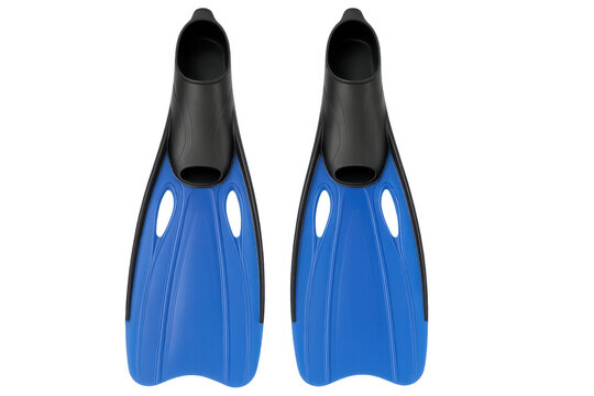 Pair of blue and black diving fins isolated on transparent background, perfect for underwater exploration