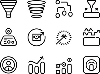 Set of business and finance icons representing growth strategy and data analysis